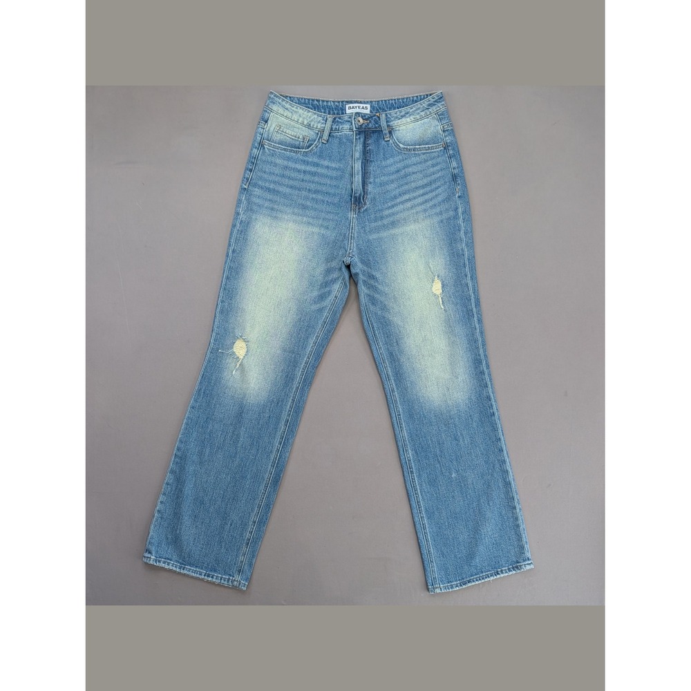 BAYEAS Super High Rise Bootcut Jeans Distressed Light Wash Size 30